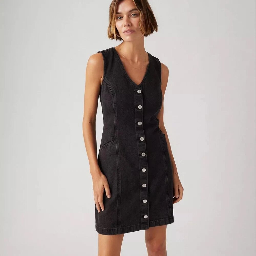 new with tags BLACK Denim Levi's Women's Vianna Vest Dress in Size MEDIUM - Picture 7 of 7